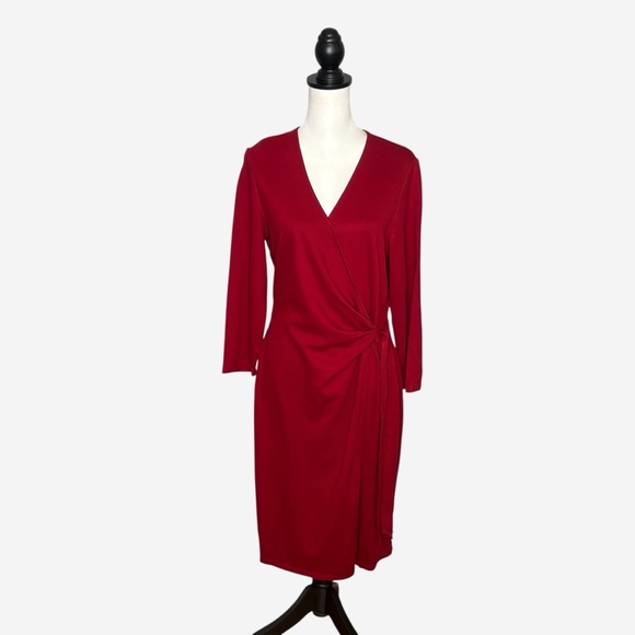 Anne Klein Dresses & Skirts - NWT Anne Klein Faux Wrap Midi Sheath Dress 12 Titan Red Stretch Knit *Read